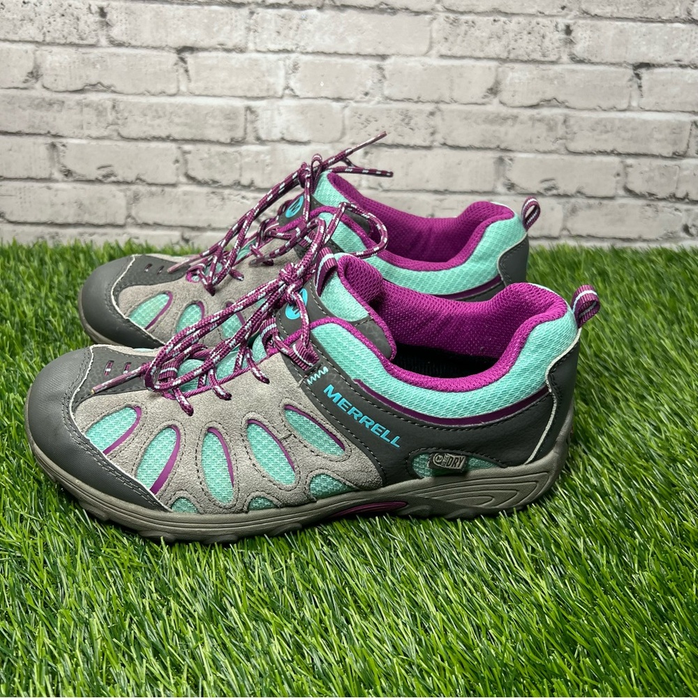 Merrell WOMENS Chameleon Hiking Gray Teal Purple Leather Lace Up Shoes SIZE 4M